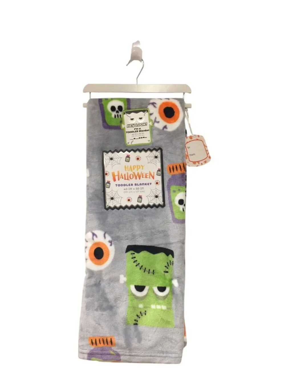 Happy Halloween Frankenstein Eyeballs Gray Toddler Plush Blanket 40